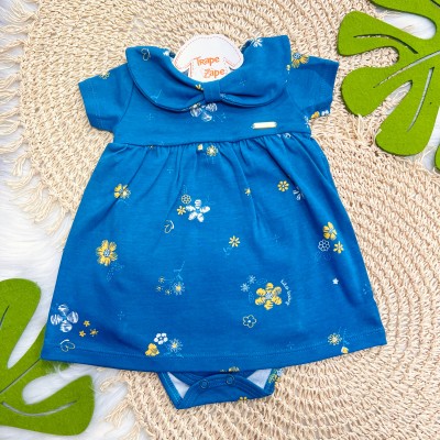 Body Vestido Floral Tropical - Azul Petróleo 